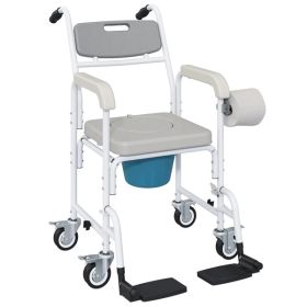 Gray Shower Commode Wheelchair, Seniors Bedside Commode Chai