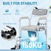 Gray Shower Commode Wheelchair, Seniors Bedside Commode Chai